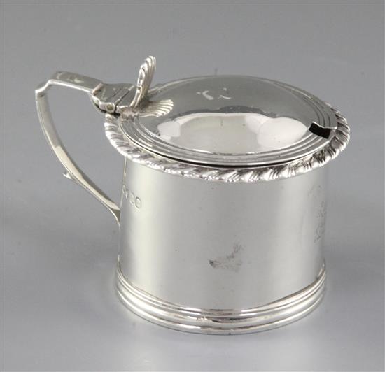 An early Victorian silver drum mustard pot, by John & Henry Lias, height 71mm, weight 4.1oz/129grms.